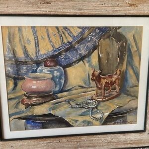 Antique Watercolor Painting Still Life 1922